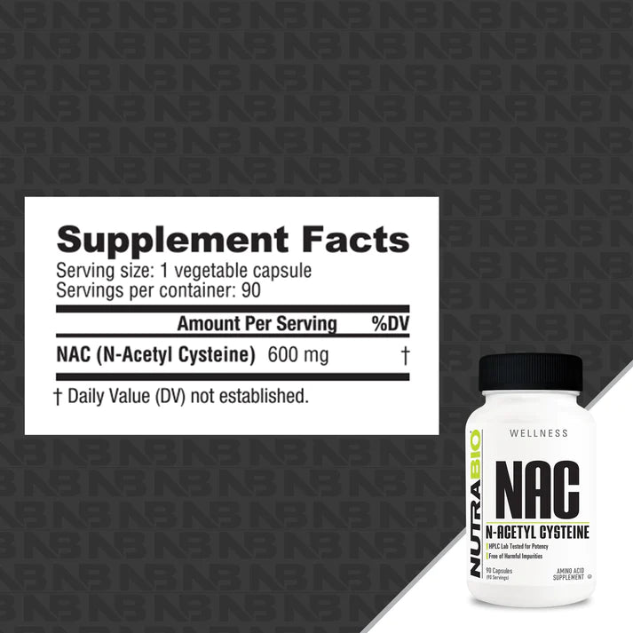 NutraBio NAC (N-Acetyl Cysteine) 600mg – 60 Capsules