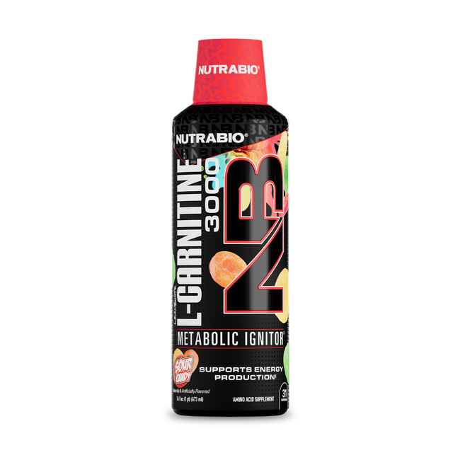 NutraBio LeanShots Liquid L-Carnitine 3000mg — Sour Candy bottle on white background