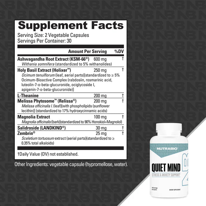 NutraBio Quiet Mind Adaptogen Wellness Supplement Bottle