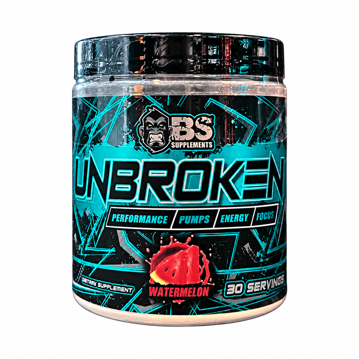 BS Supplements Unbroken Pre-Workout — Watermelon tub on white background