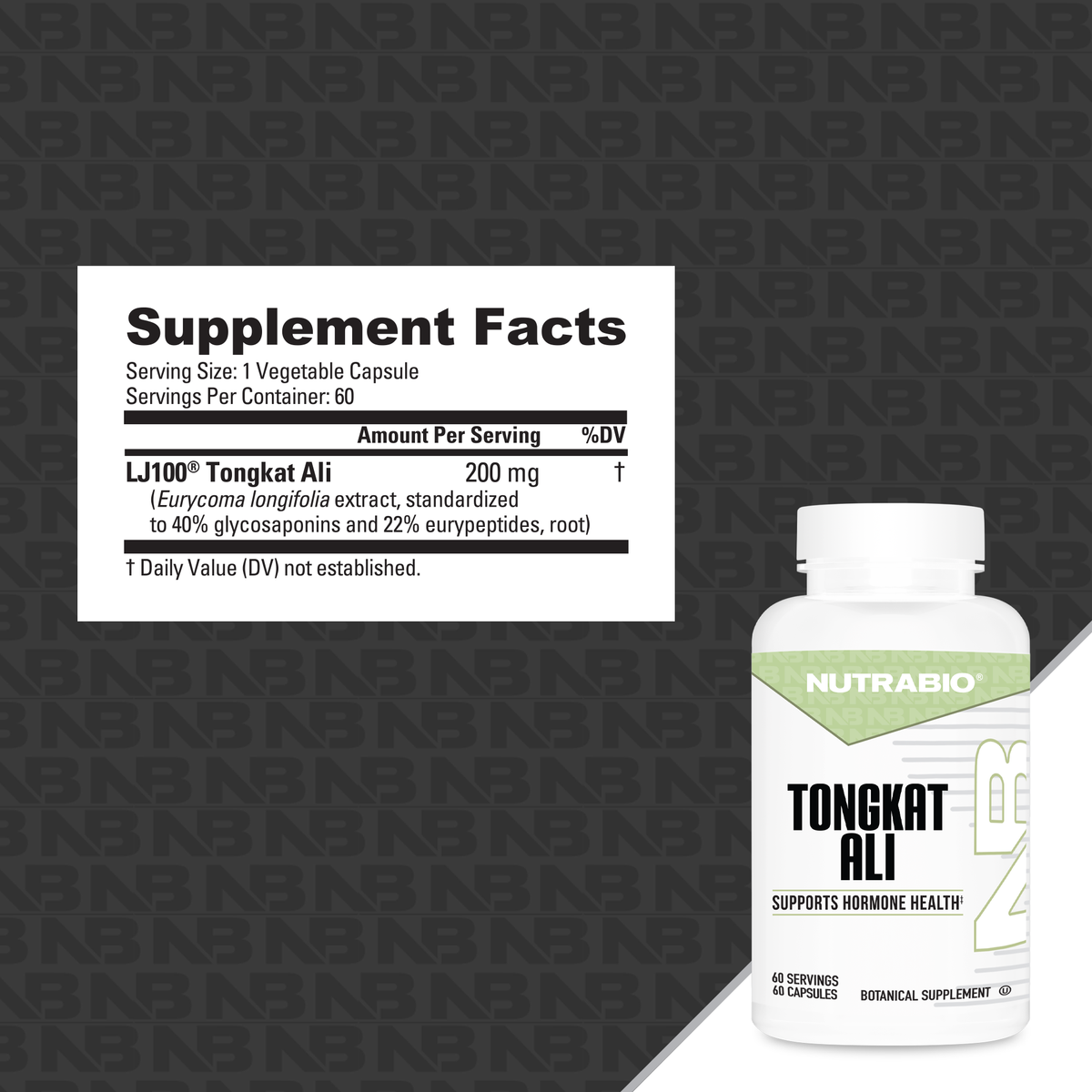 NutraBio Tongkat Ali LJ100 200mg 60 Capsules — Supplement Facts