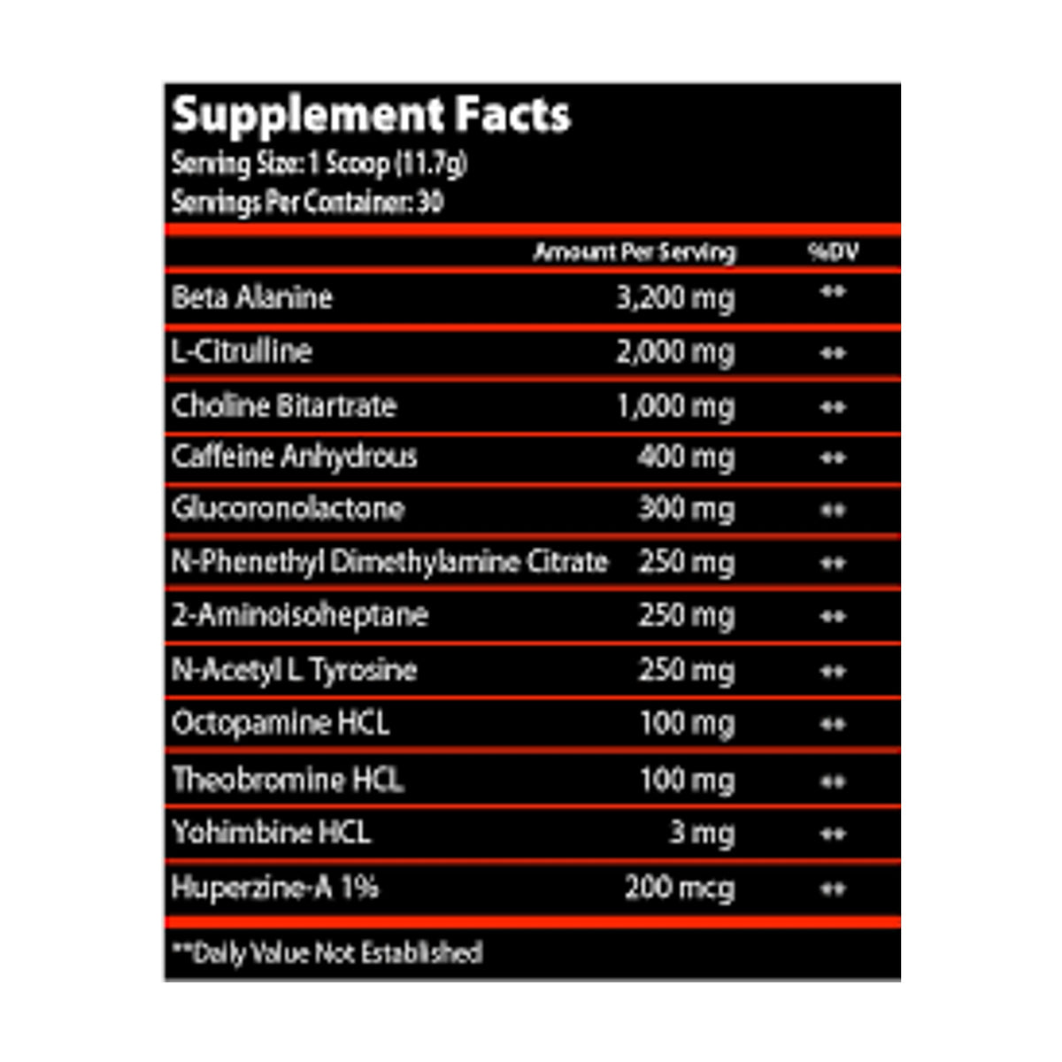 DNM Nutra Helios Pre-Workout — Supplement Facts