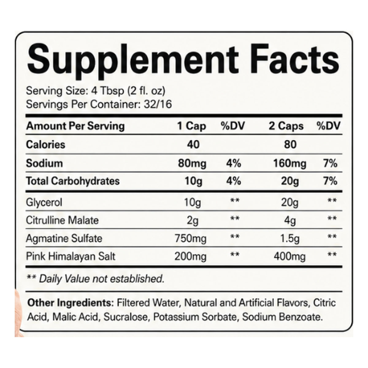 Pump Sauce Stim-Free Liquid Pre-Workout Supplement Facts