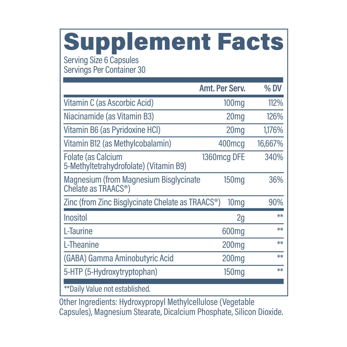 Revive Calm+ – 180 Capsules – Supplement Facts
