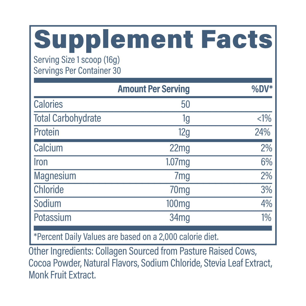 Revive CollaPURE Collagen Peptides – 30 Servings – Chocolate Supplement Facts
