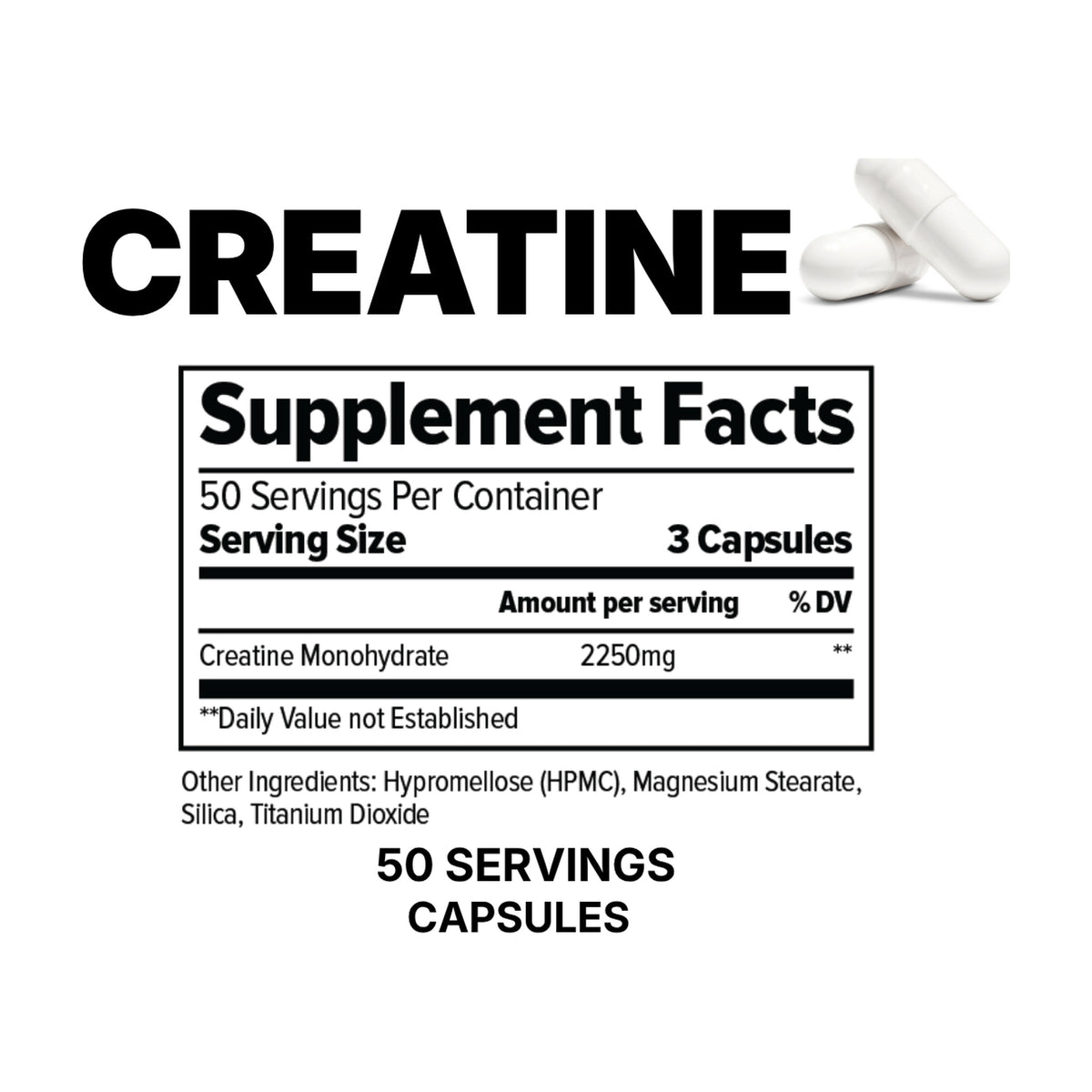 FINAFLEX Creatine Monohydrate Supplement Facts — 3 capsules provide 2250 mg, 50 servings