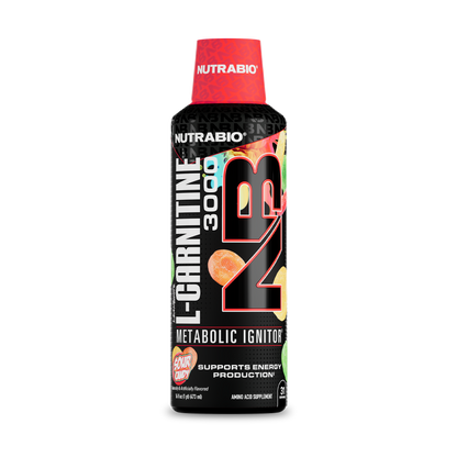 NutraBio LeanShots Liquid L-Carnitine 3000mg — Sour Candy bottle on white background