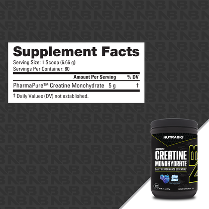 NutraBio Creatine Monohydrate — Blue Razz — Supplement Facts