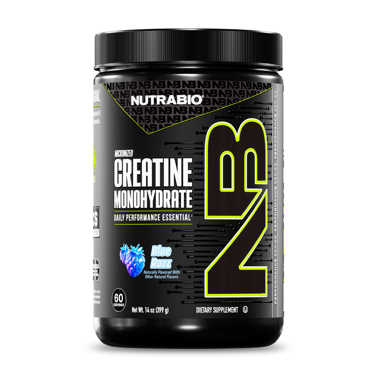 NutraBio Creatine Monohydrate — 60 Servings — Blue Razz — bottle front