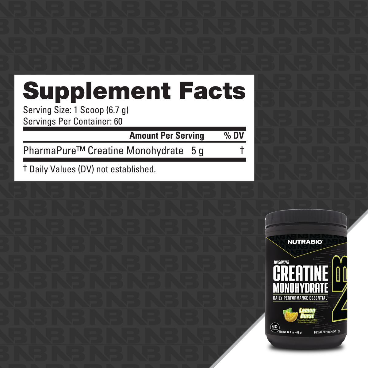 NutraBio Creatine Monohydrate — Lemon Burst — Supplement Facts
