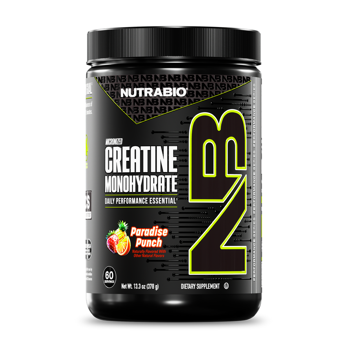 NutraBio Creatine Monohydrate — 60 Servings — Paradise Punch — bottle front