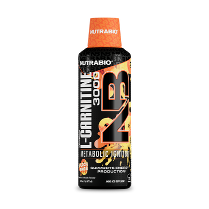 NutraBio LeanShots Liquid L-Carnitine 3000mg — Peach Rings bottle on white background