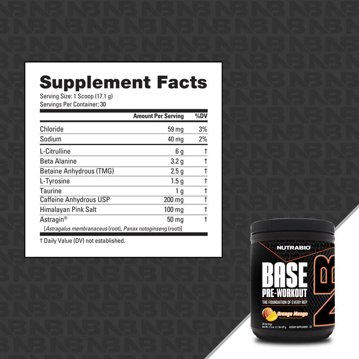 NutraBio Base Pre-Workout – Clean Energy, Focus & Muscle Pumps