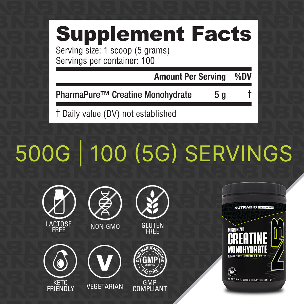 NutraBio Creatine Monohydrate — Unflavored — Supplement Facts