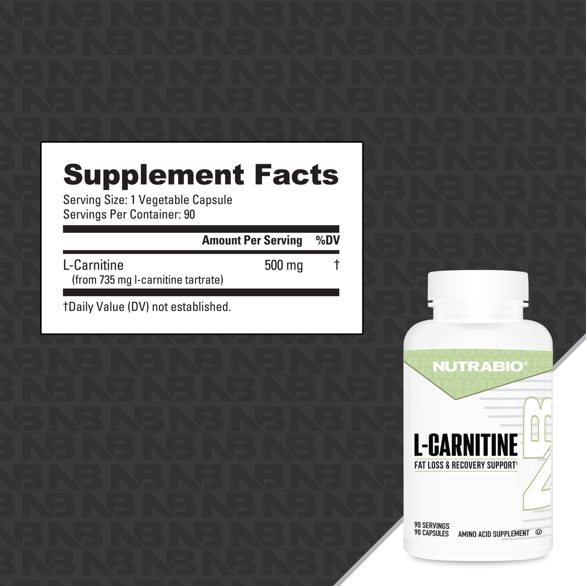 NutraBio L-Carnitine 500mg – 90 Capsules — 90 Servings Supplement Facts