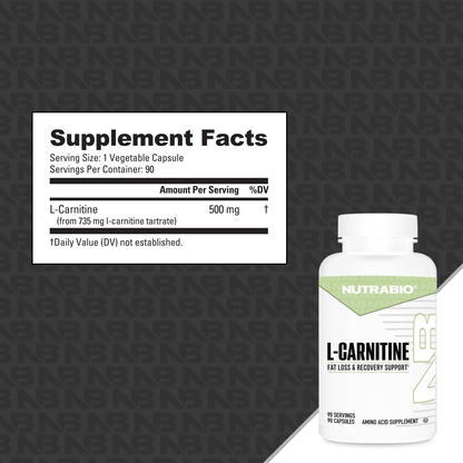 NutraBio L-Carnitine 500mg – 90 Capsules — 90 Servings Supplement Facts