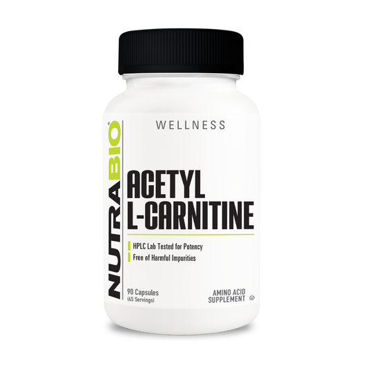 NutraBio Acetyl L-Carnitine 500mg – 90 Capsules — 45 Servings bottle on white background