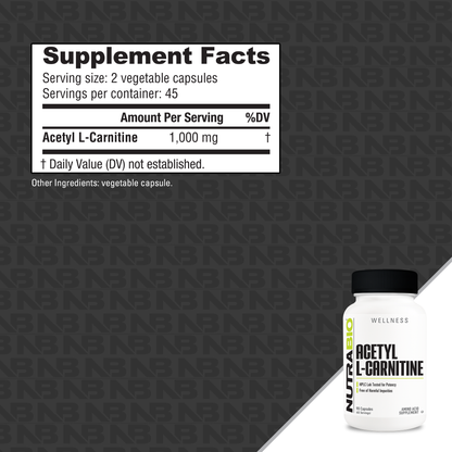 NutraBio Acetyl L-Carnitine 500mg – 90 Capsules — 45 Servings Supplement Facts
