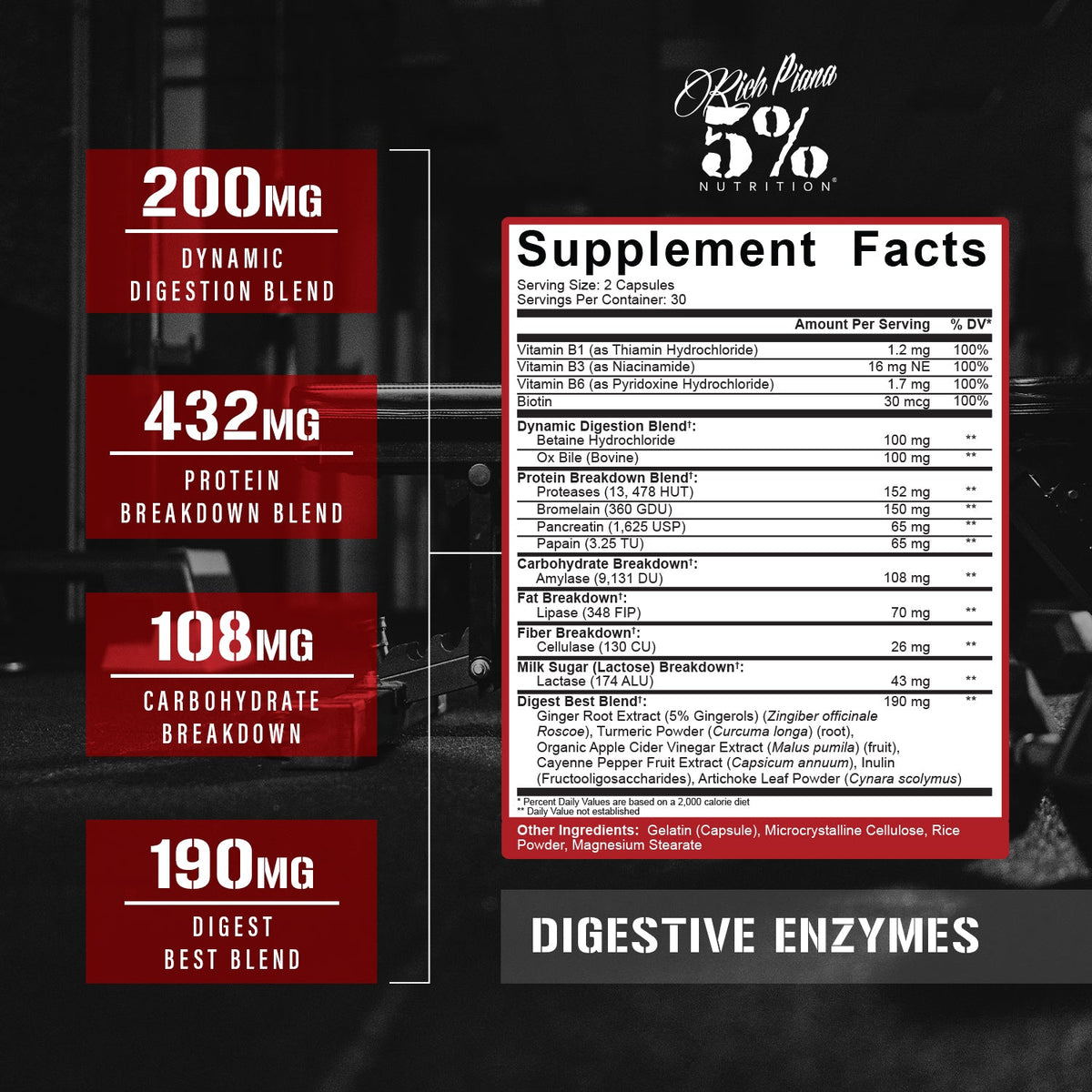 5% Nutrition Digestive Enzymes — Supplement Facts