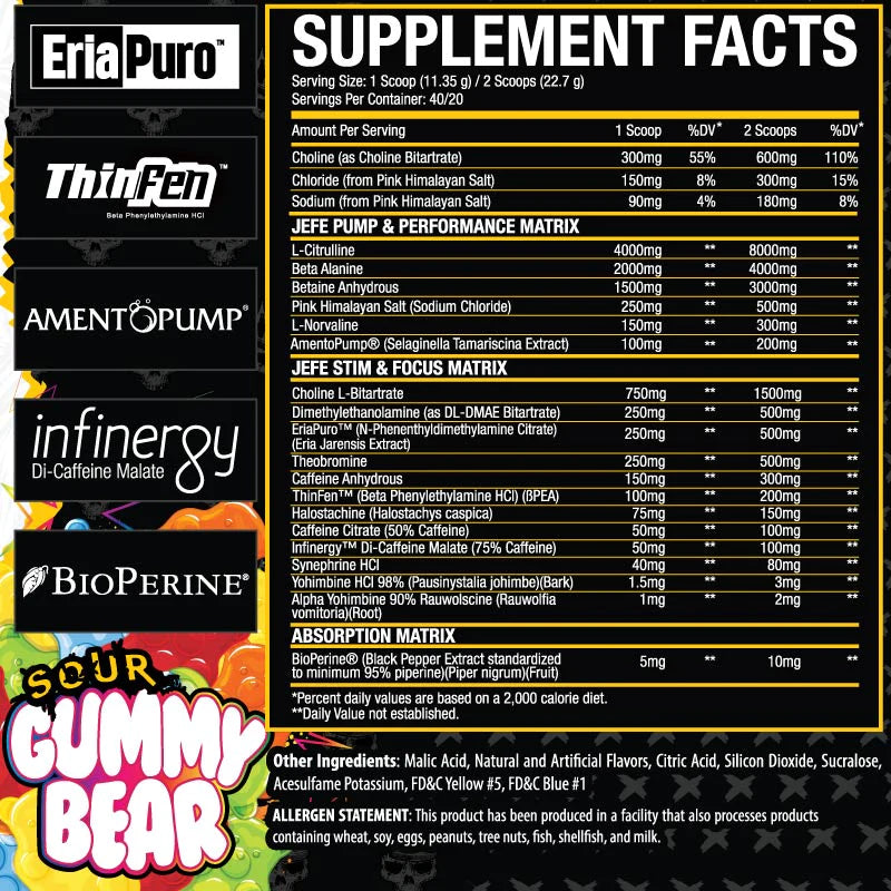 El Jefe Energy and Focus Pre Workout Formula gummy bear