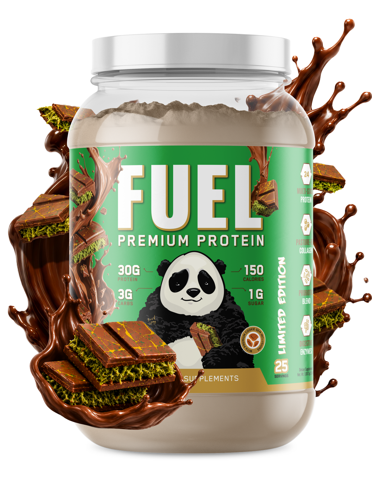 Panda Supps FUEL Premium Protein – 25 Servings — Dubai Chocolate product front