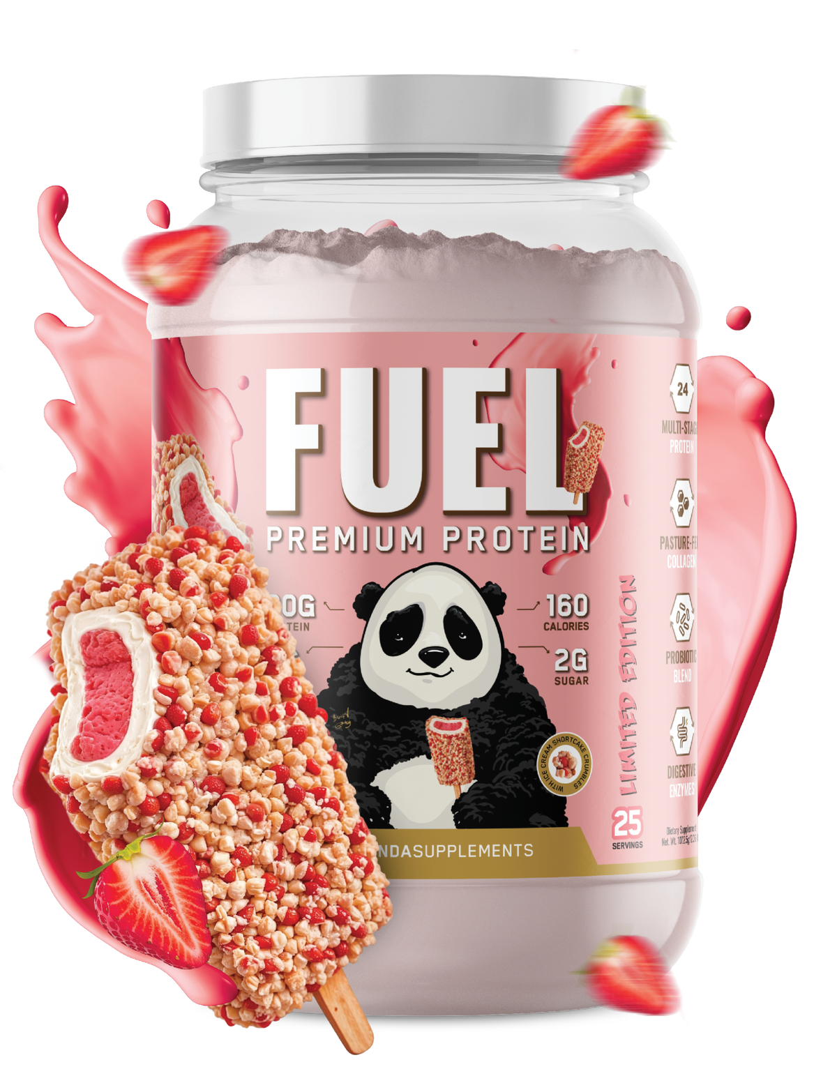 Panda Supps FUEL Premium Protein – 25 Servings — Strawberry Ice Cream Crumble product front