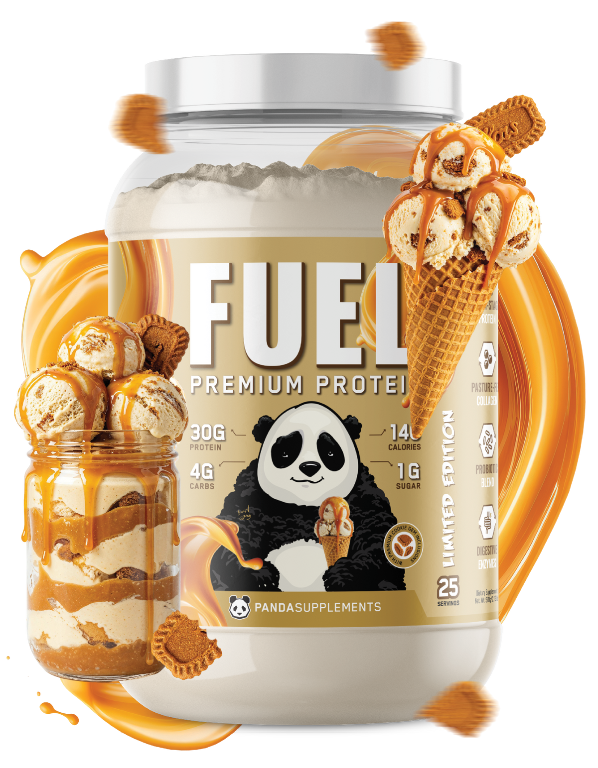 Panda Supps FUEL Premium Protein – 25 Servings — Caramel Ice Cream Crunch product front
