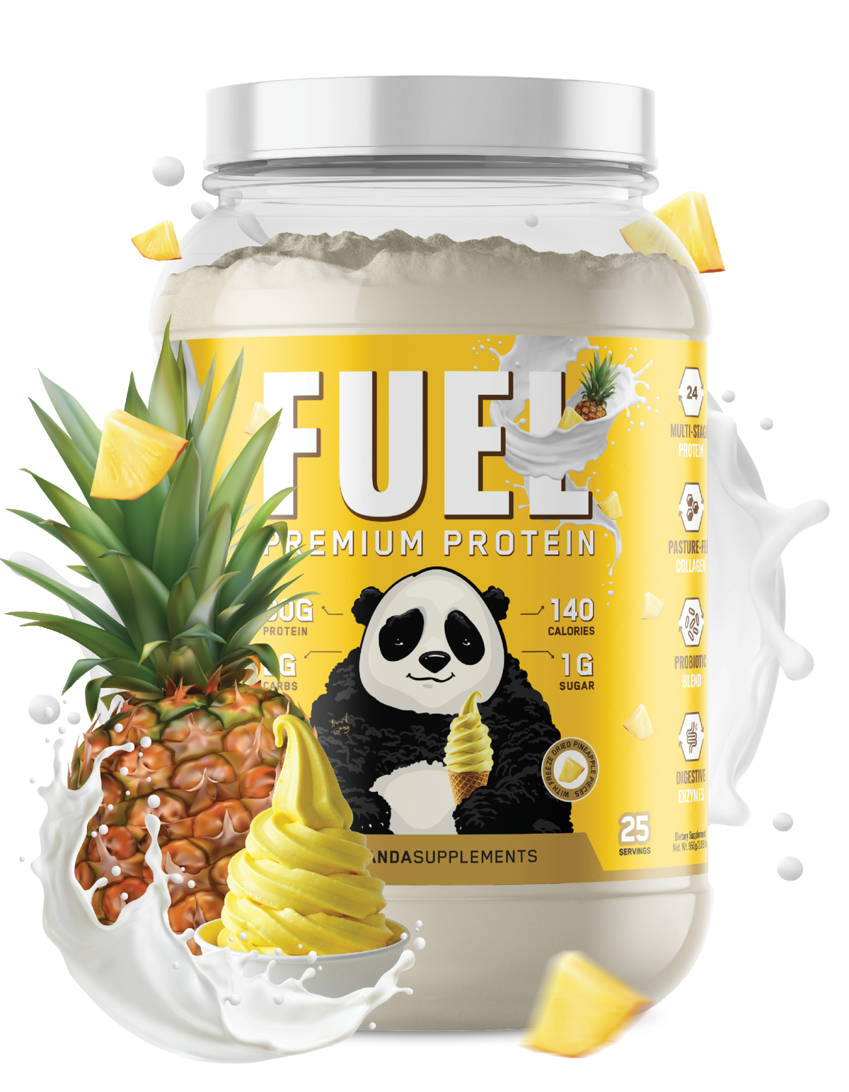 Panda Supps FUEL Premium Protein – 25 Servings — Pineapple Ice Cream product front