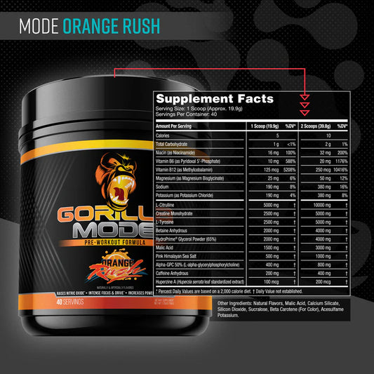 Gorilla Mind Gorilla Mode Pre-Workout – Ultimate Performance Enhancer (40 Servings)