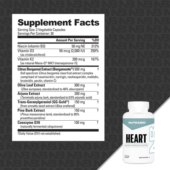 NutraBio HEART Heart Health Supplement Capsules