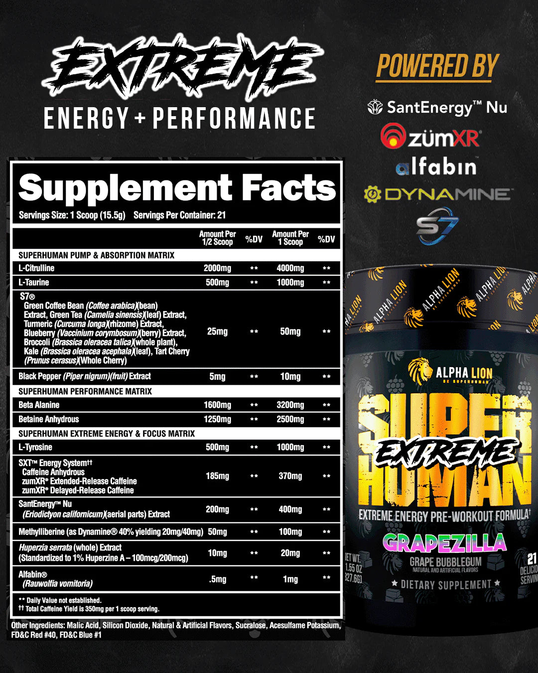 Superhuman Extreme PreWorkout Product Supplement Facts Image