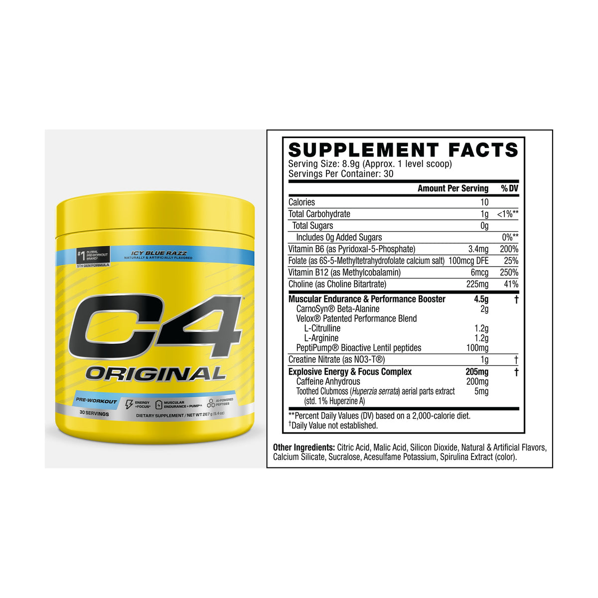 Cellucor C4 Original Pre-Workout – 30 Servings — Icy Blue Razz Supplement Facts