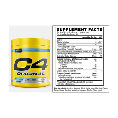 Cellucor C4 Original Pre-Workout – 30 Servings — Icy Blue Razz Supplement Facts