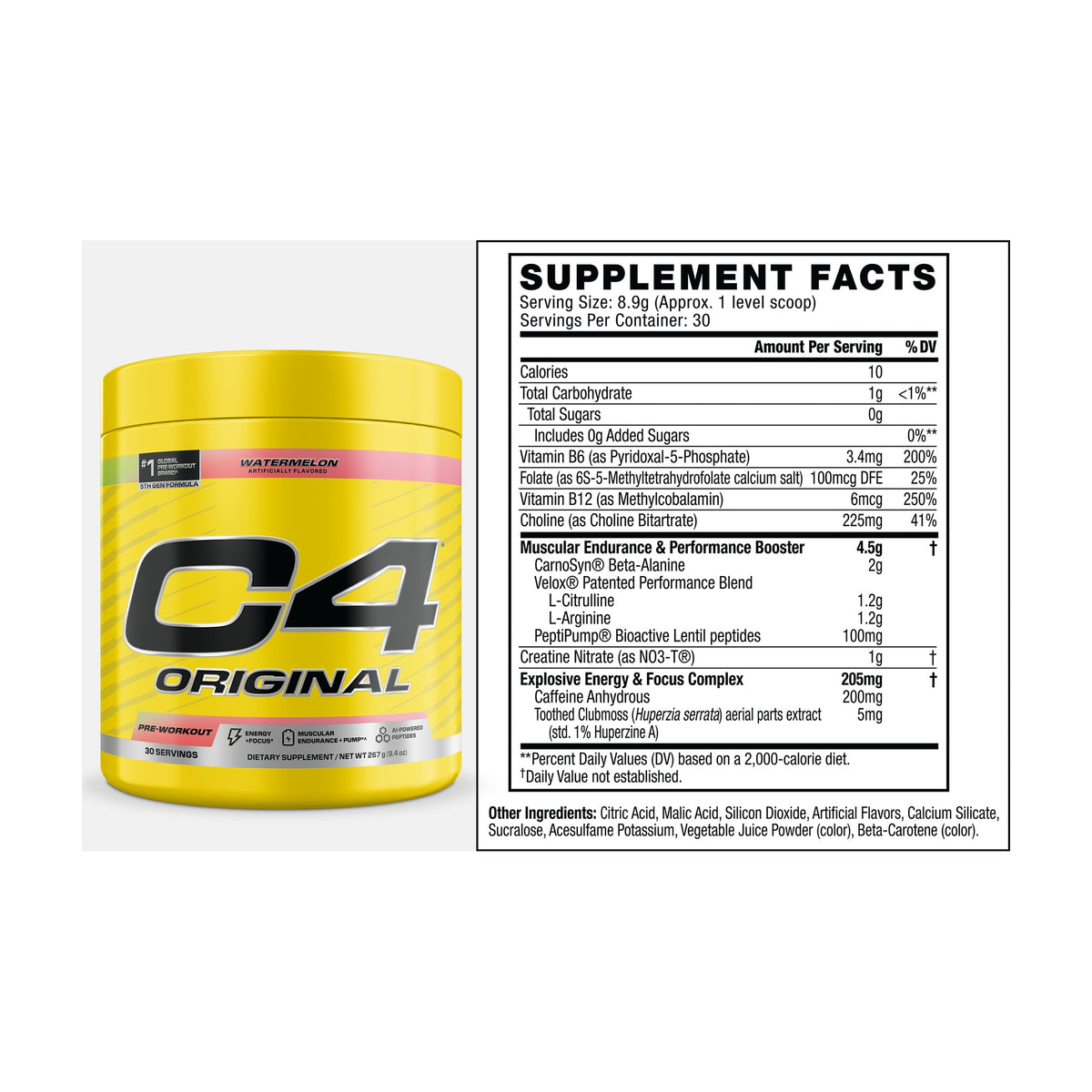 Cellucor C4 Original Pre-Workout – 30 Servings — Watermelon Supplement Facts
