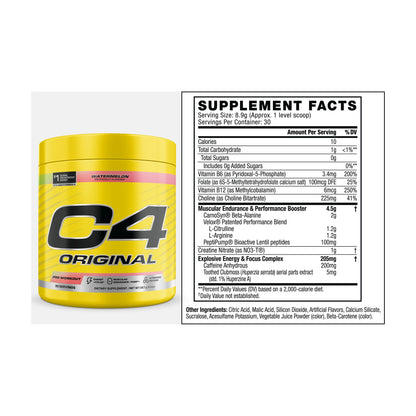 Cellucor C4 Original Pre-Workout – 30 Servings — Watermelon Supplement Facts