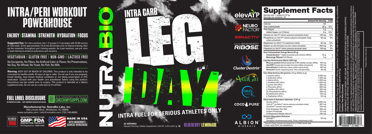 NutraBio Leg Day – 20 Servings — Blueberry Lemonade