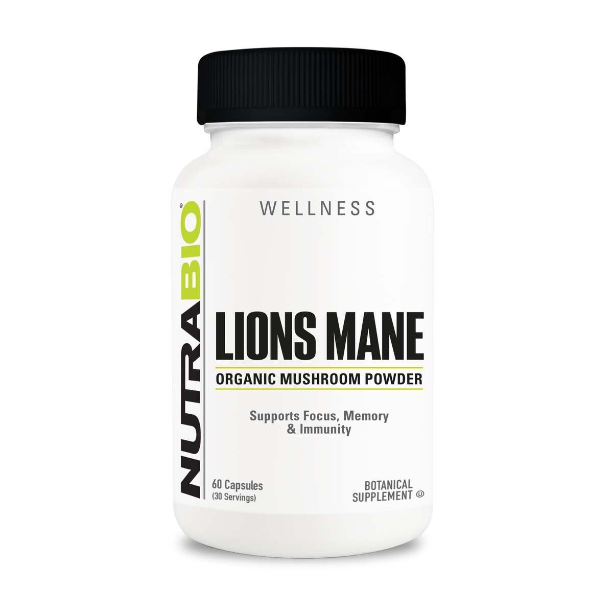 NutraBio Lion's Mane 500mg 60 Capsules — product bottle