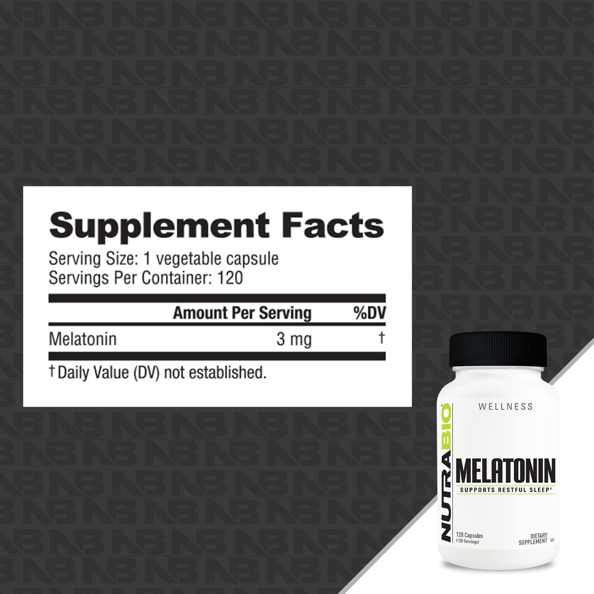 NutraBio Melatonin 3mg 120 Capsules — Supplement Facts