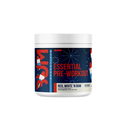 RAW Essential Pre-Workout – 30 Servings — Red, White & Bum product front