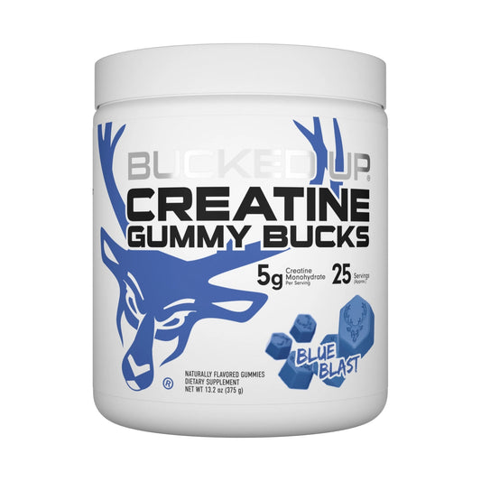 Bucked Up Creatine Gummies Blue Blast — 75-gummy canister, 25 servings