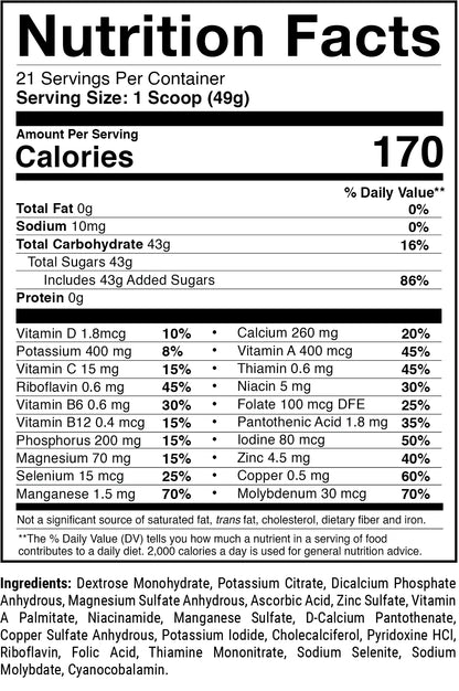 1st Phorm Ignition Carbohydrate Supplement -Nutrition Facts