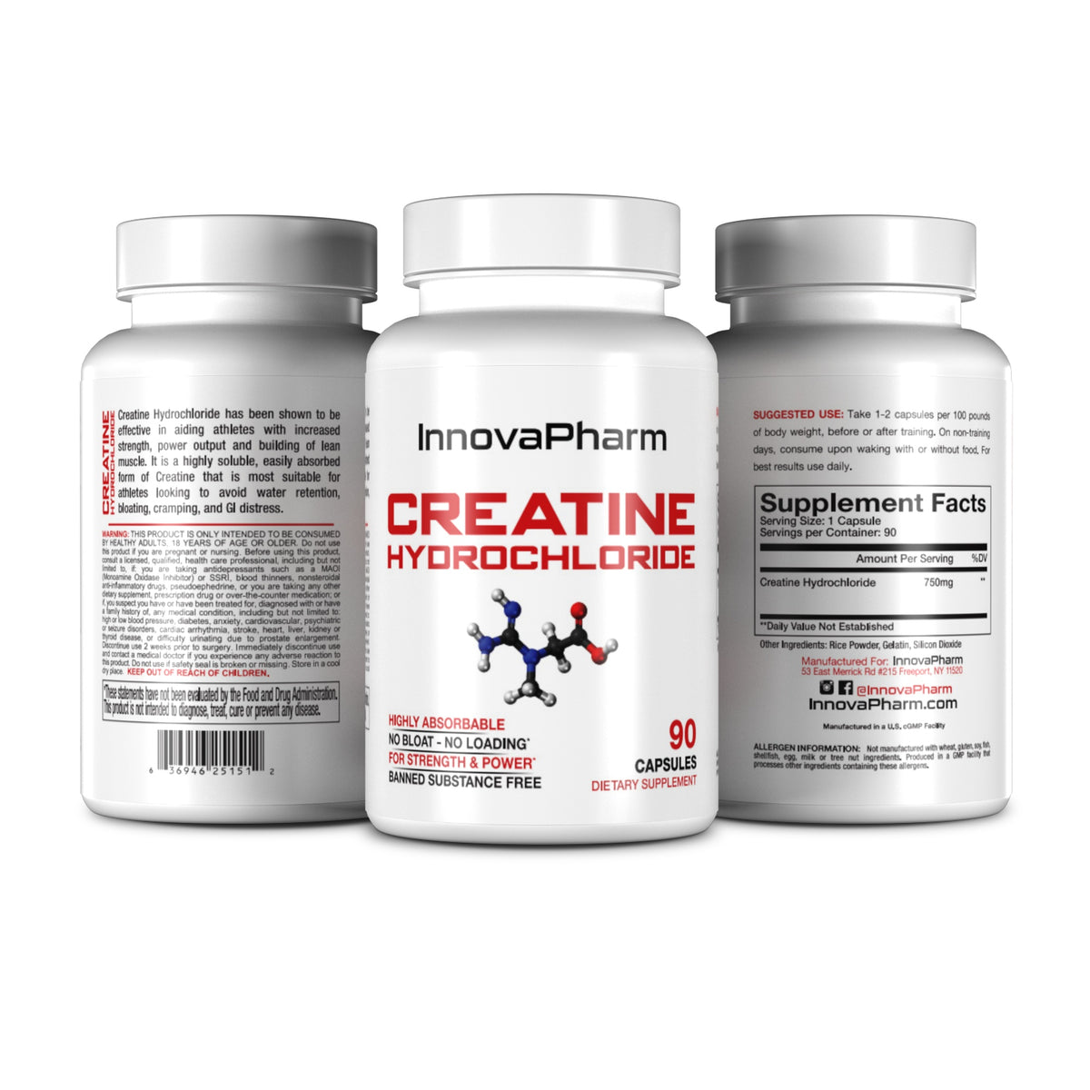 InnovaPharm Creatine HCl 90 Capsules – Full label and Supplement Facts