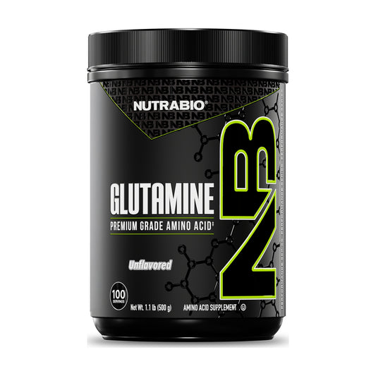 NutraBio L-Glutamine Powder – 500g | 100 Servings — product container