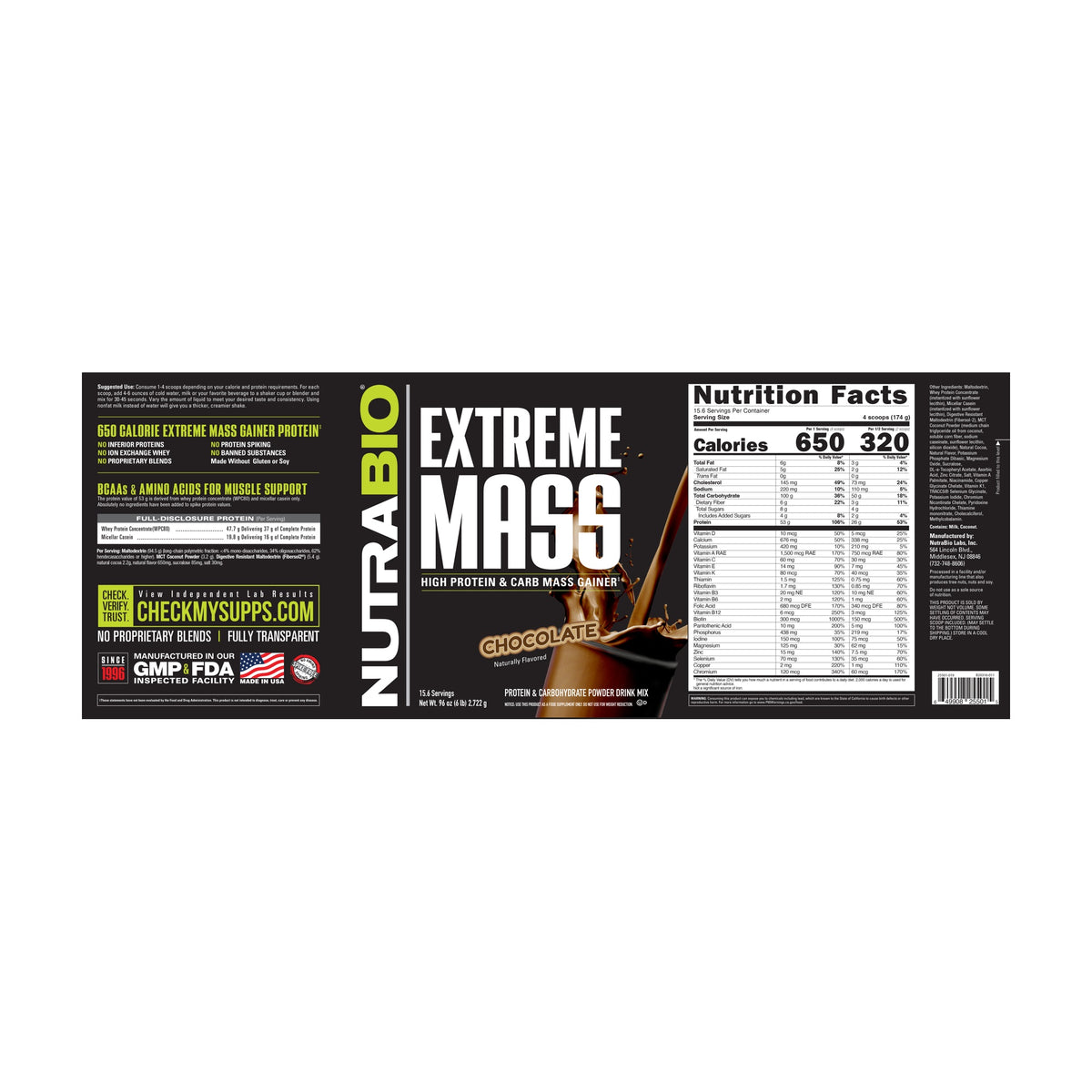 NutraBio Extreme Mass Gainer – 6 lb — Chocolate complete label