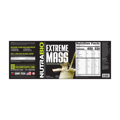 NutraBio Extreme Mass Gainer – 6 lb — Vanilla complete label