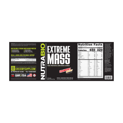 NutraBio Extreme Mass Gainer – 6 lb — Strawberry Pastry complete label