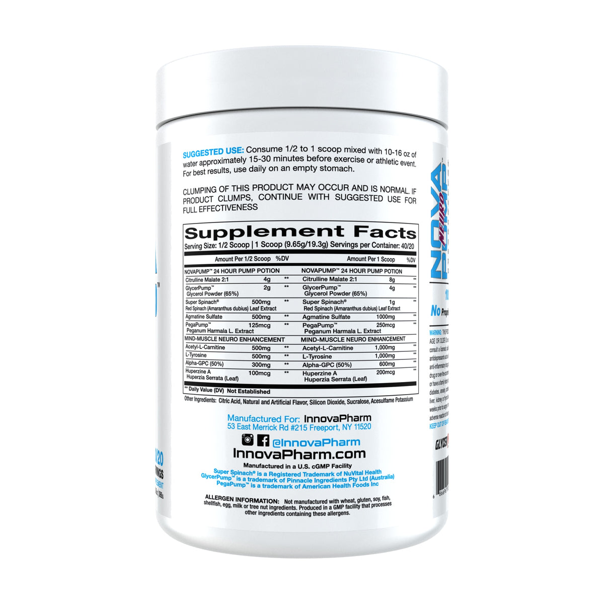 InnovaPharm NovaPump Neuro – 40 Scoops — Supplement Facts