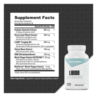 NutraBio Libido – 90 Capsules — Supplement Facts and ingredients