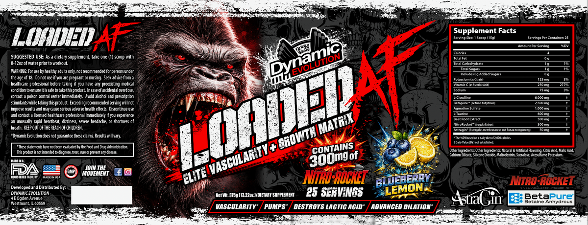 Dynamic Evolution Loaded AF — Blueberry Lemon full label and Supplement Facts