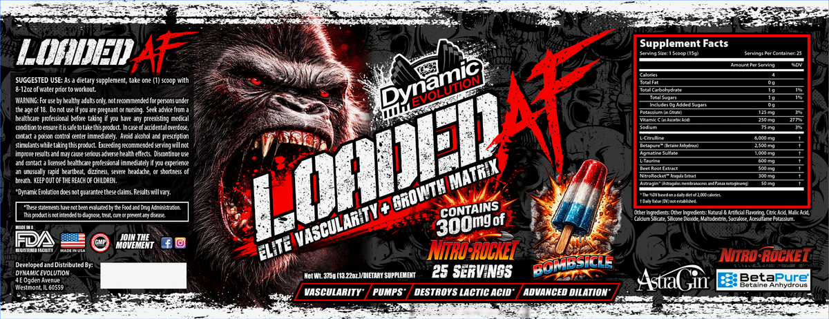 Dynamic Evolution Loaded AF — Bombsicle full label and Supplement Facts